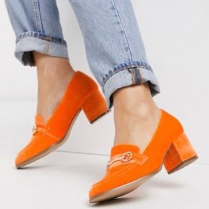 ASOS DESIGN Orange mid-heeled velvet loafers